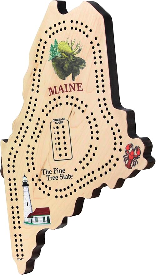 Maine Continuous Cribbage Board with Pegs - Made in USA