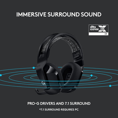 Logitech G733 Lightspeed Wireless Gaming Headset with Suspension Headband, LIGHTSYNC RGB, Blue VO!CE mic Technology and PRO-G Audio Drivers, Lightweight, 29 Hour Battery Life, 20m Range - Black