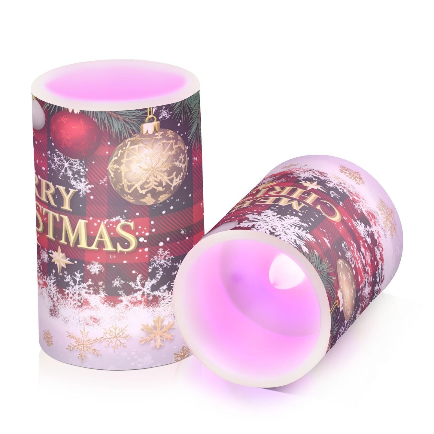 ALAZA Christmas Flickering Flameless Candles Buffalo Plaid Check Snowflake Battery Operated with Remote Timer,Tea Light Candles LED Pillar Votive Candles Set of 2 for Outdoor Indoor Xmas Decorations