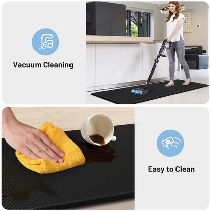 StepLively Kitchen Mat, 2 PCS Kitchen Rugs, Cushioned Kitchen Mats for Floor, Anti Fatigue Kitchen Rug Set, Non-Skid Standing Mat for Kitchen, Office, Sink, 17.3"×30"+17.3"×59", Black