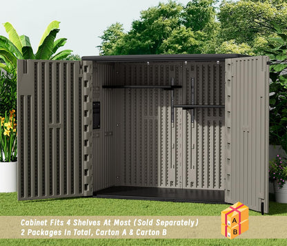 KINYING Outdoor Horizontal Storage Sheds,Outdoor Storage Cabinet Waterproof Resin Tool Storage Box for Lawn Mower,Garden Tools and Patio Furniture, Lockable (Brown)