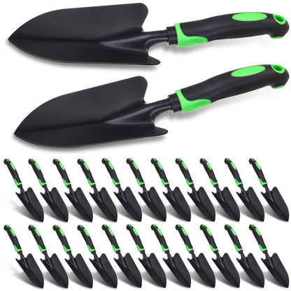 Yaocom 24 Pcs Garden Shovel Aluminum Alloy Heavy Duty Trowel Garden Tool Small Shovels for Digging Metal Hand Trowel Spade with Soft TPR Handle for Lawn Yard Farm Home Shop Planting (Green Black)