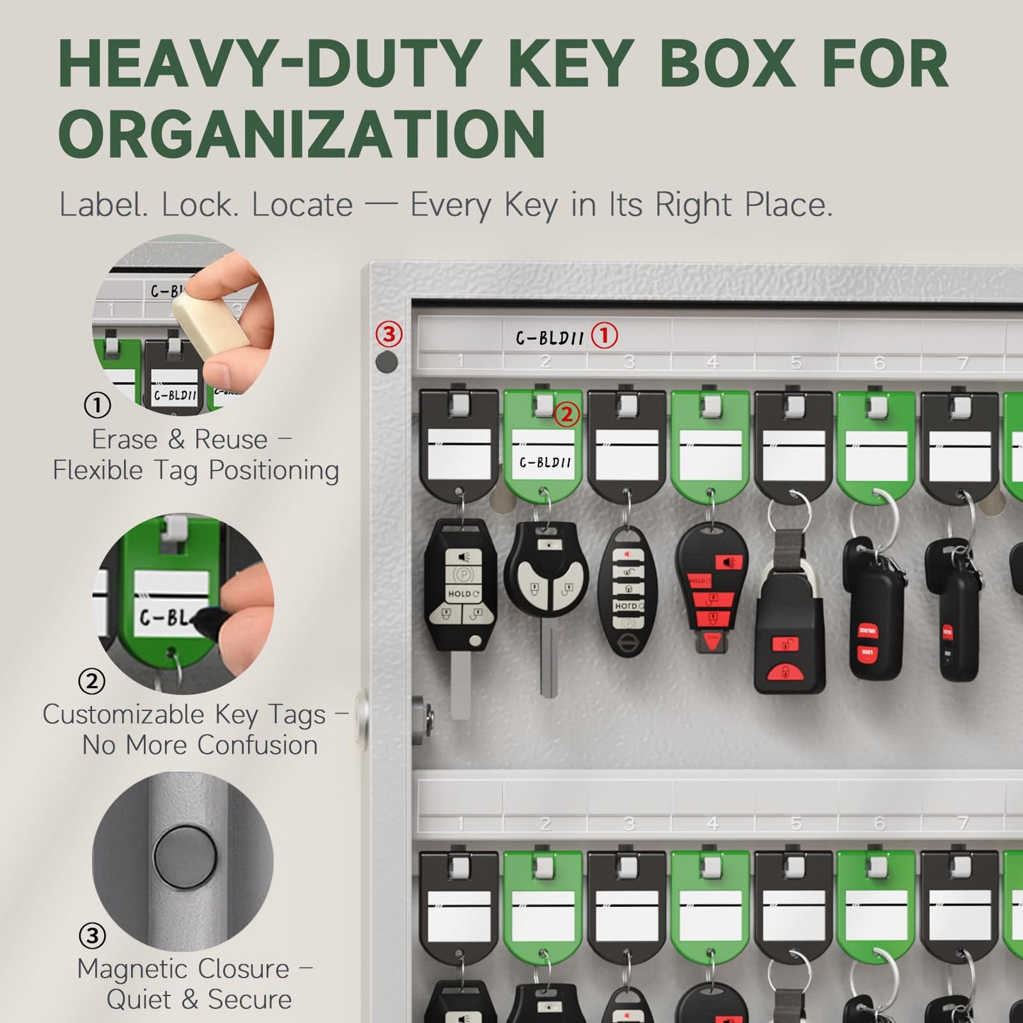 WeHere 48-Key Smart Key Lock Box Wall-Mount, Key Cabinet with Key Management App(Track Key Borrow/Return), Keypad, Bluetooth & WiFi Unlock (Sold Separately) for Commercial, School, Rental, Office