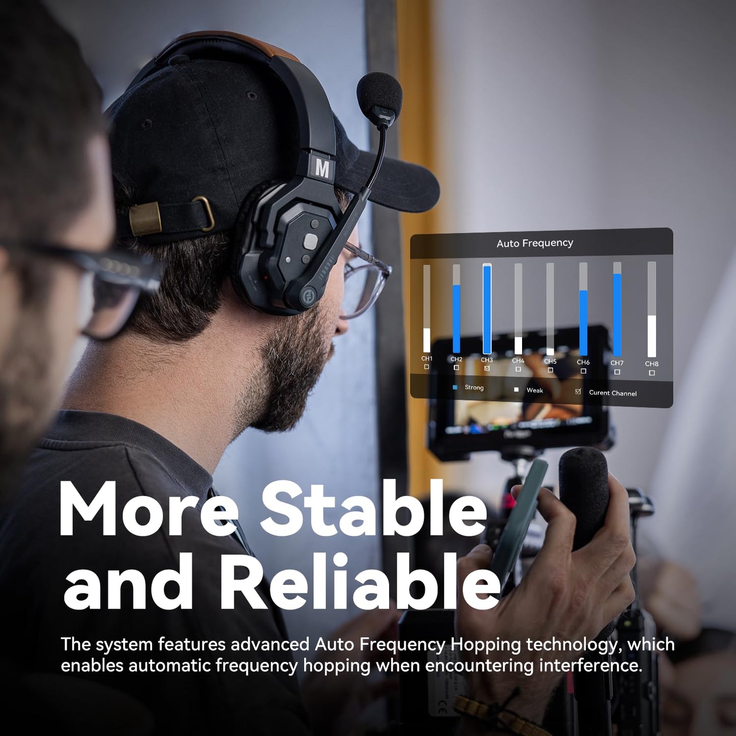 Hollyland Solidcom SE Full Duplex 2-Users ENC Noise Cancellation Wireless Intercom Headset System 1100ft Team Communication with PTT Mute Single Ear Headset for TV Film Production (2.4GHz Version)