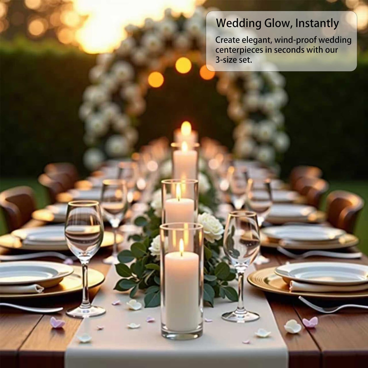 Sandraheer 12-Pack White Pillar Candles with Clear Hurricane Glass Vases - 3-Size Set for Wedding Table Centerpieces, Home Decor | Windproof Candle Holders