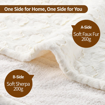 Bearhug Electric Blanket King Size 100" x 90", Dual Controller Heated Blanket, White Flower Patterns Faux Fur & Warm Sherpa, 10-Heat Levels & 1-12H Auto Off,ETL, Machine Washable