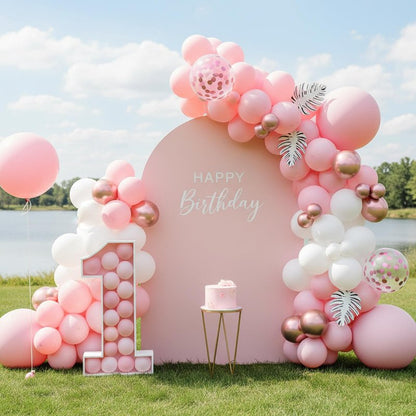 RUBFAC White and Pink Balloons 129pcs Different Sizes Pack of 18 12 10 5 Inch, Latex Baby Pastel Pink Balloon Garland Arch Kit for Birthday Party Wedding Anniversary Baby Shower Gender Reveal