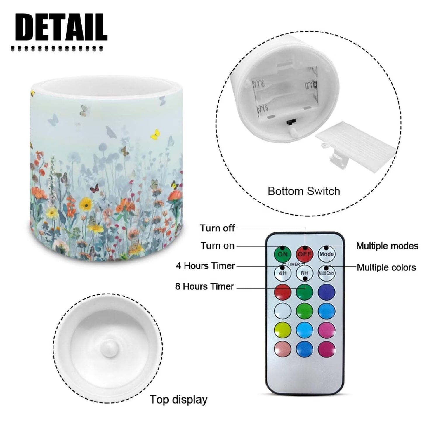 Merkmak 4 Pack Flameless Candles with Remote and Timer Flameless Pillar Tea Lights Bulk for Indoor Outdoor Battery Operated Candles, Butterfly Hibiscus Flower