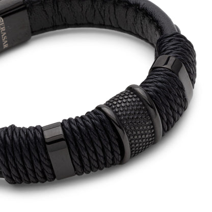 SERASAR Mens Leather Bracelet 20cm Black Men Gift Box Genuine Braided Adjust Able Magnetic Clasp Multi Layer Wrap Rope Man Mans Bracelets Jewelry Magnet Accessories