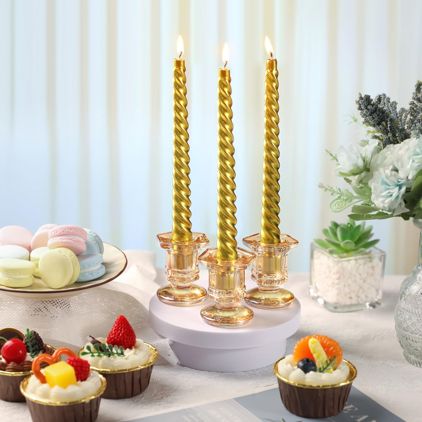 Lanttu 12 Pcs Gold Glass Candle Holders Set, Candlestick Holders Bulk, Taper Candle Holders for Wedding, Festival Table Centerpiece,Home Decoration