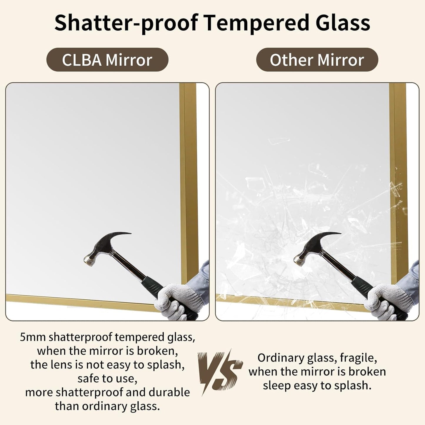 CLBA Brushed Gold Mirror, 30x36 Inch Aluminum Framed Square Corner Wall Mirror for Over Sink, Vanity, Horizontal/Vertical