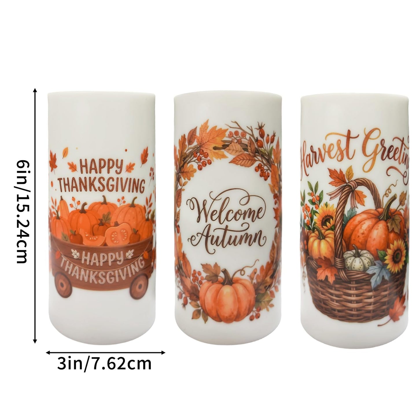 Aulaygo 3PCS Thanksgiving Flameless LED Candles Pumpkin Fall Decor Candle Lights with Timer Warm White Battery Operated Electric Led Maple Leaf Candle Lights for Fall Party Home Decor