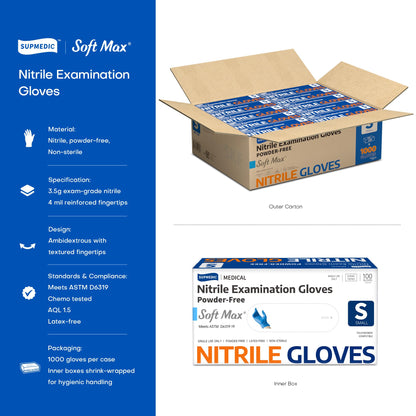 Supmedic Nitrile Exam Glove, 3.5 mil Disposable Medical Gloves Powder-Free Latex-Free Food Safe Cleaning Cooking,1000 pcs Blue (Small)