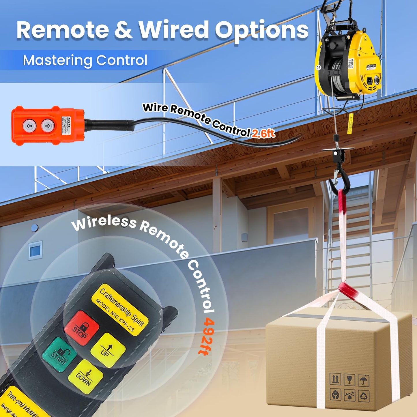 NEWTRY 660lb Electric Hoist RapidRise PRO, 62ft/min Fast Electric Winch with Pendant & Wireless Control, 98ft Lifting Height, 1600W Lift Hoist for Garage, DIY, Workshop, Home 110V