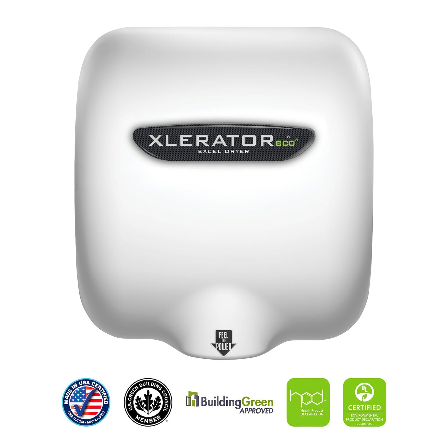 XLERATOReco XL-BW-ECO 1.1N High Speed Commercial Hand Dryer, Excel Dryer, White Thermoset Cover, Automatic Sensor, Surface Mount, Noise Reduction Nozzle, LEED Credits, No Heat 4.5 Amps 110/120V