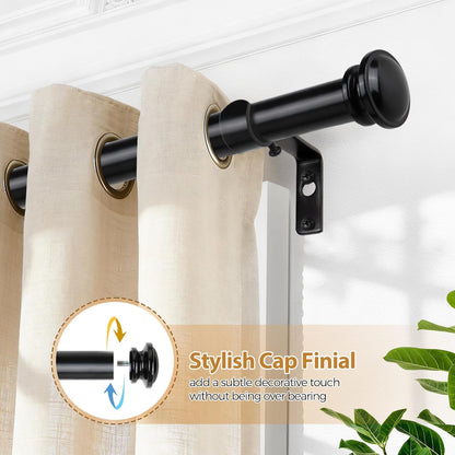 TONIAL Curtain Rod - Telescoping Drapery Rod for Windows 32 to 58 Inches - Elegant Black Finish