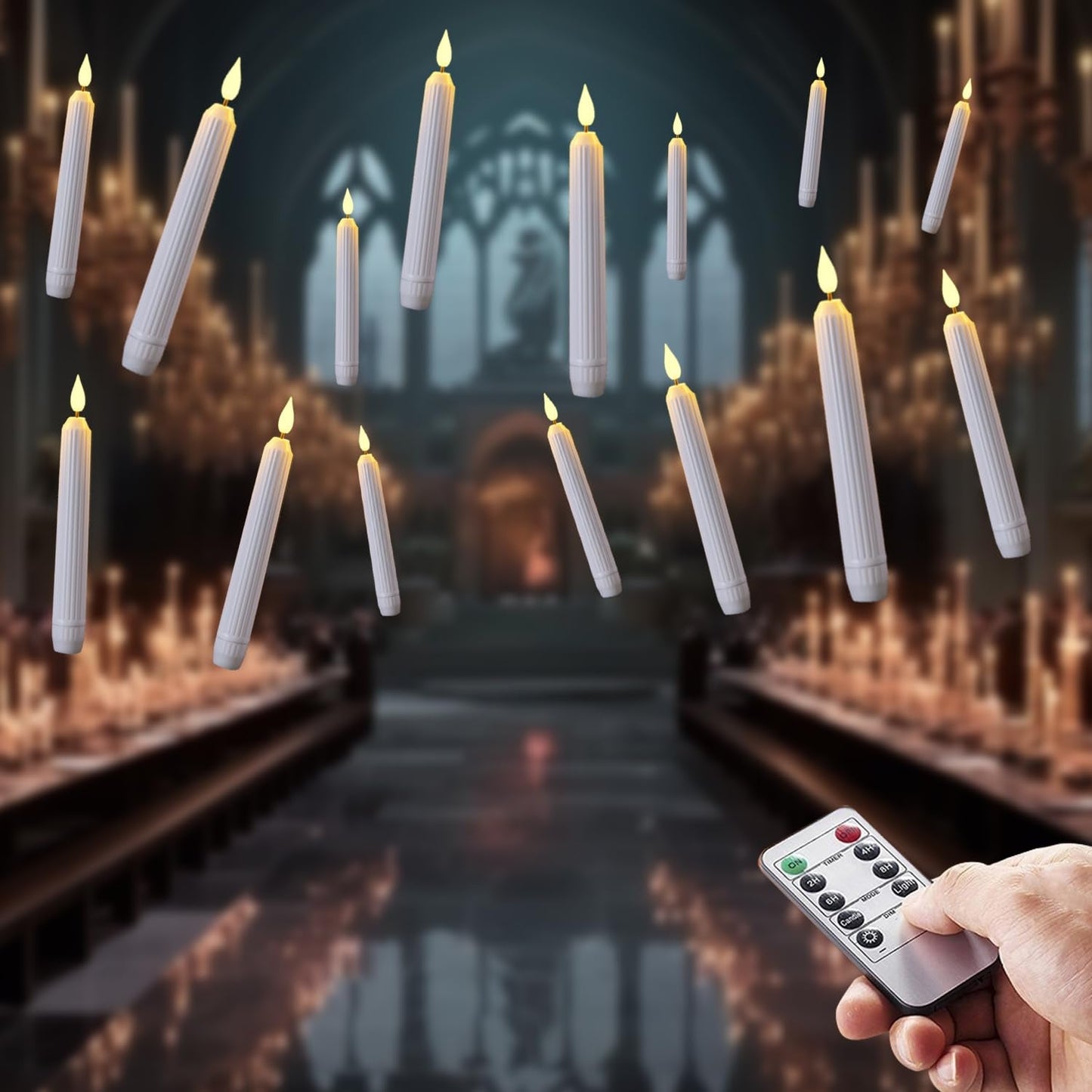 5plots White Flameless Taper Candles with Remote, Timer, Roman Column Led Taper Candles Battery Operated, Led Candlesticks with 3D Flame, Floating Flickering Candles for Halloween Christmas Decor
