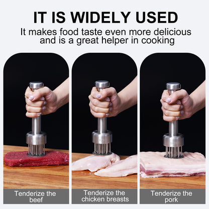 BQWII Stainless Steel Meat Tenderizer Tool with 21 Sharp Needles - A Meat Tenderizer Mallet for Chicken and Beef, Durable Meat Mallet Hammer, Easy-Grip Meat Hammer Tenderizer