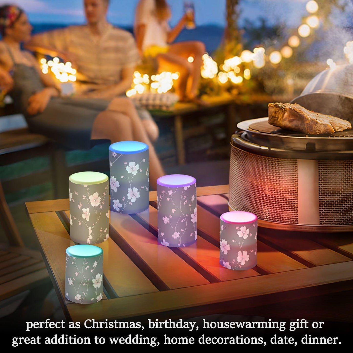 ALAZA Pink Cherry Blossom Flower Pattern Flameless Candles Flickering LED Candles with Remote Timer Battery Operated Pillar Candles Set of 2 for Dinner Holiday Decor
