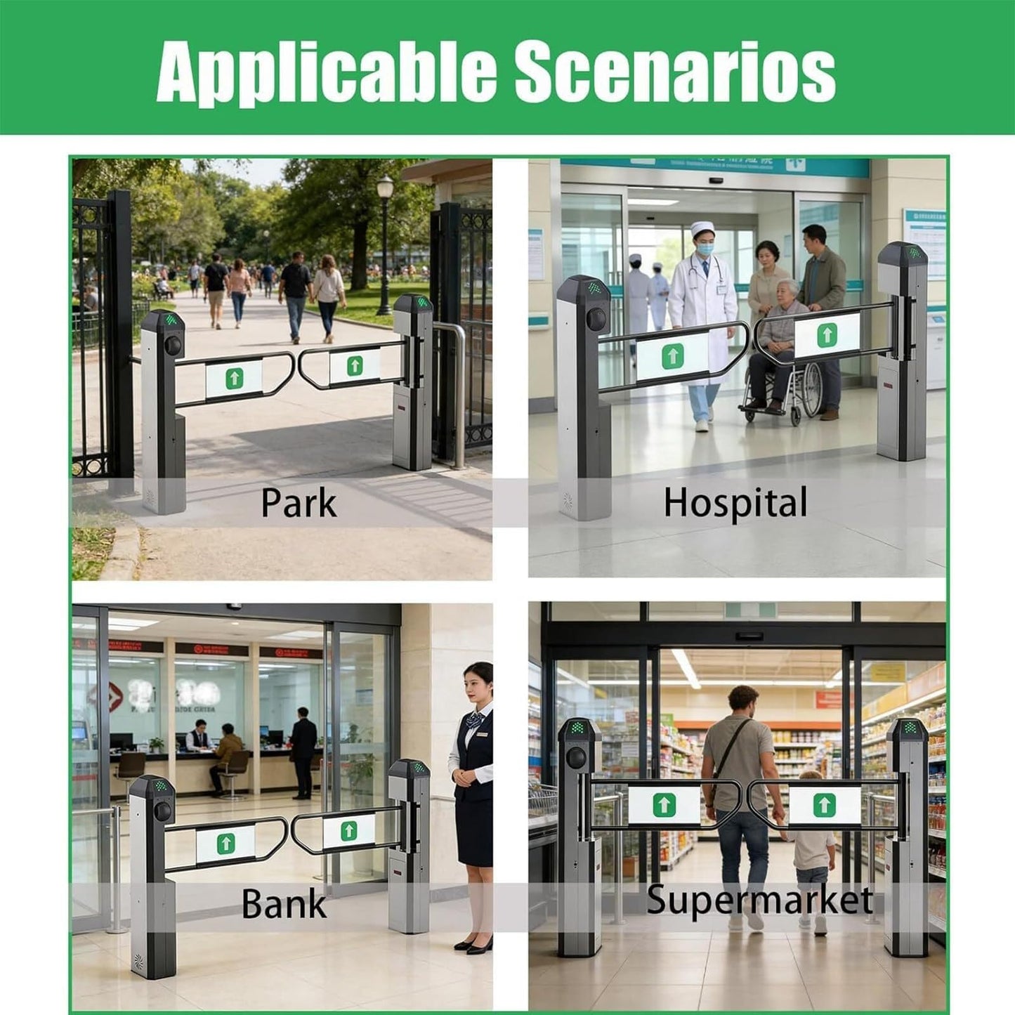 Automatic Public Entrance Turnstile with Infrared Detection Swing Gate with LED Indicators One-Way Access