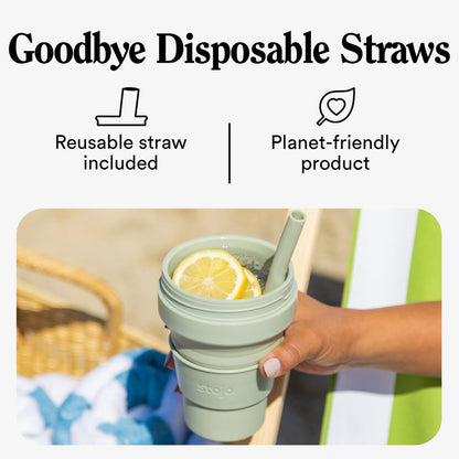 STOJO Collapsible Travel Cup - Reusable To-Go Pocket Size Silicone Bottle for Hot and Cold Drinks - Perfect for Camping - Microwave & Dishwasher Safe (Carnation, 16 Ounce (Pack of 1))