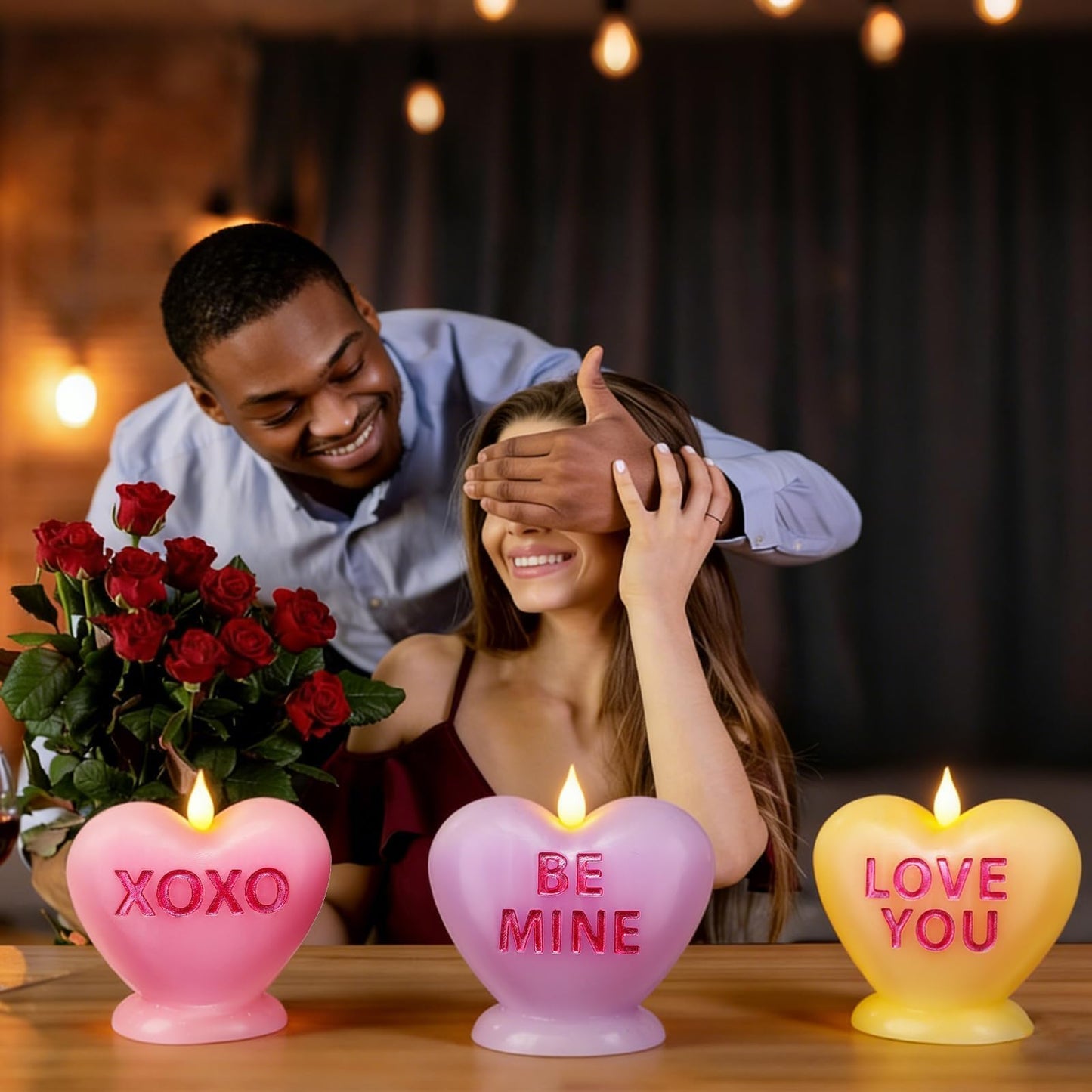 LCZLUMIPRO 3 Pack Valentine's Day Candles Heart Candle Flameless Candles Flickering Battery Operated LED Heart Shaped Candles with Realistic Warm Flame Effect Romantic Decor for Wedding Anniversary