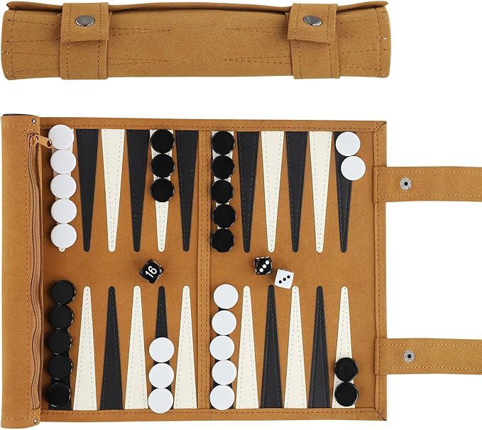 Travel Backgammon Set Lightweight Roll-up Classic Board Game Travel Backgammon Sets for Adults Portable Chess Set for 2 Players Ideal for Travel Camping Backpacking Trips 12.5x10 Inch