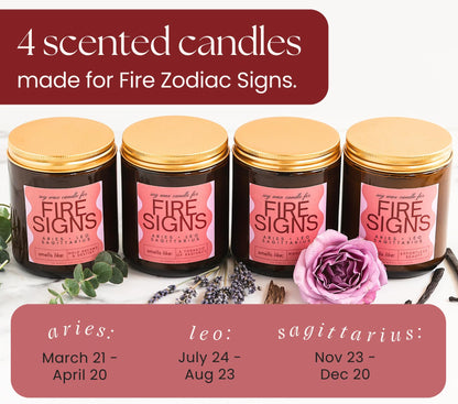 Aries, Leo, Sagittarius Gifts for Women - Wood Wick Candles, 4 Pack Small Scented Candles Set for Women. 6oz Natural Soy Wax, Aromatherapy Set for Home. Zodiac Astrology Birthday Spiritual Gifts