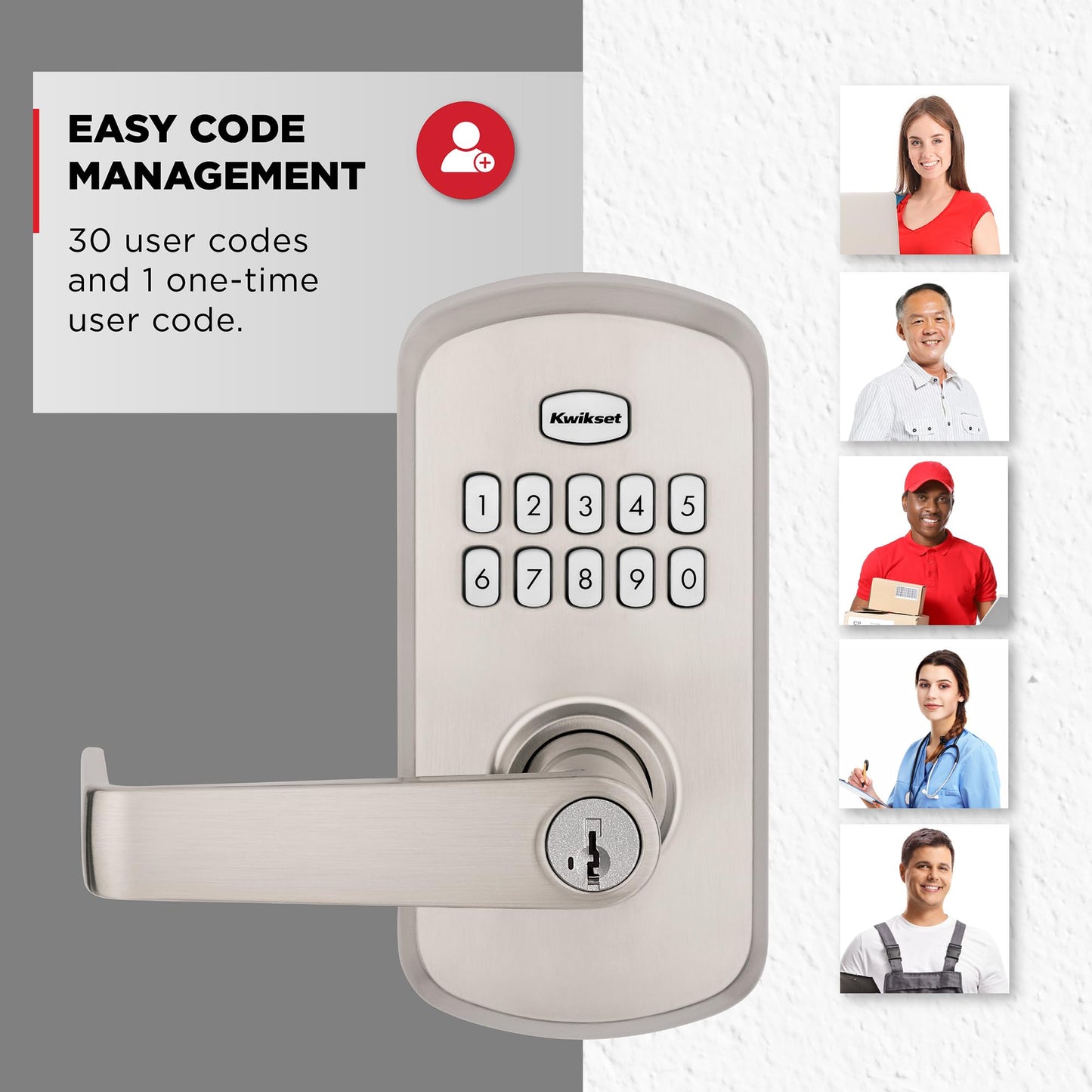Kwikset SmartCode 955 Light Commercial 10-Button Keypad Satin Nickel Electronic Kingston Lever, Featuring Convenient Keyless Entry, 3-Year Battery Life and High Traffic Durability