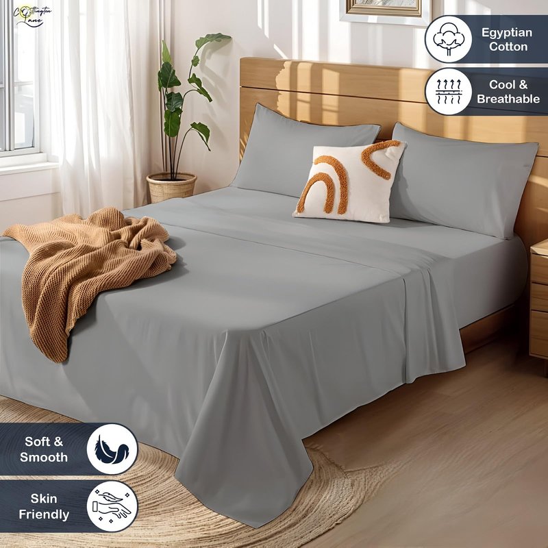 Cottington Lane 4 Piece RV King Size Sheet Set 72 x 80, Luxury Hotel Quality 100% Egyptian Cotton Bed Sheets with 16 Inch Deep Pocket Snug Fit Smooth Sateen Weave, Light Grey Solid