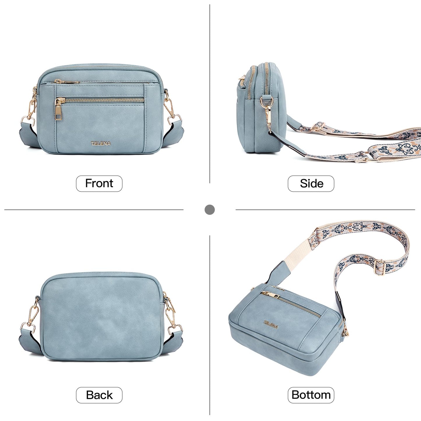 Telena Small Crossbody Bags For Women Vegan Leather Crossbody Purse With Adjustable Wide Strap For Daily Life