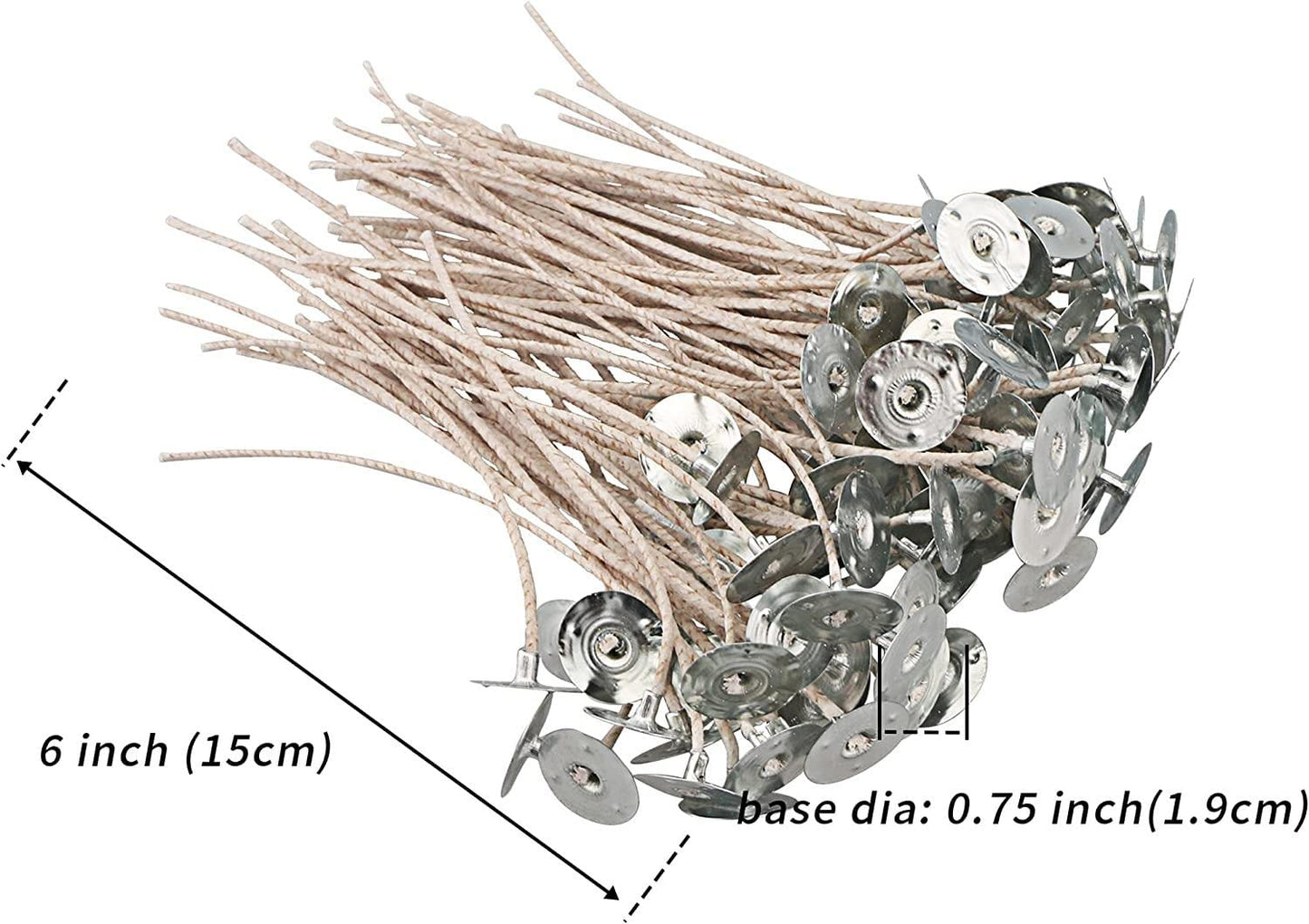 100pcs CD 6 Wicks for Soy Candles, 6 inch Pre-Waxed Candle Wick for Candle Making,Thick Candle Wick with Base