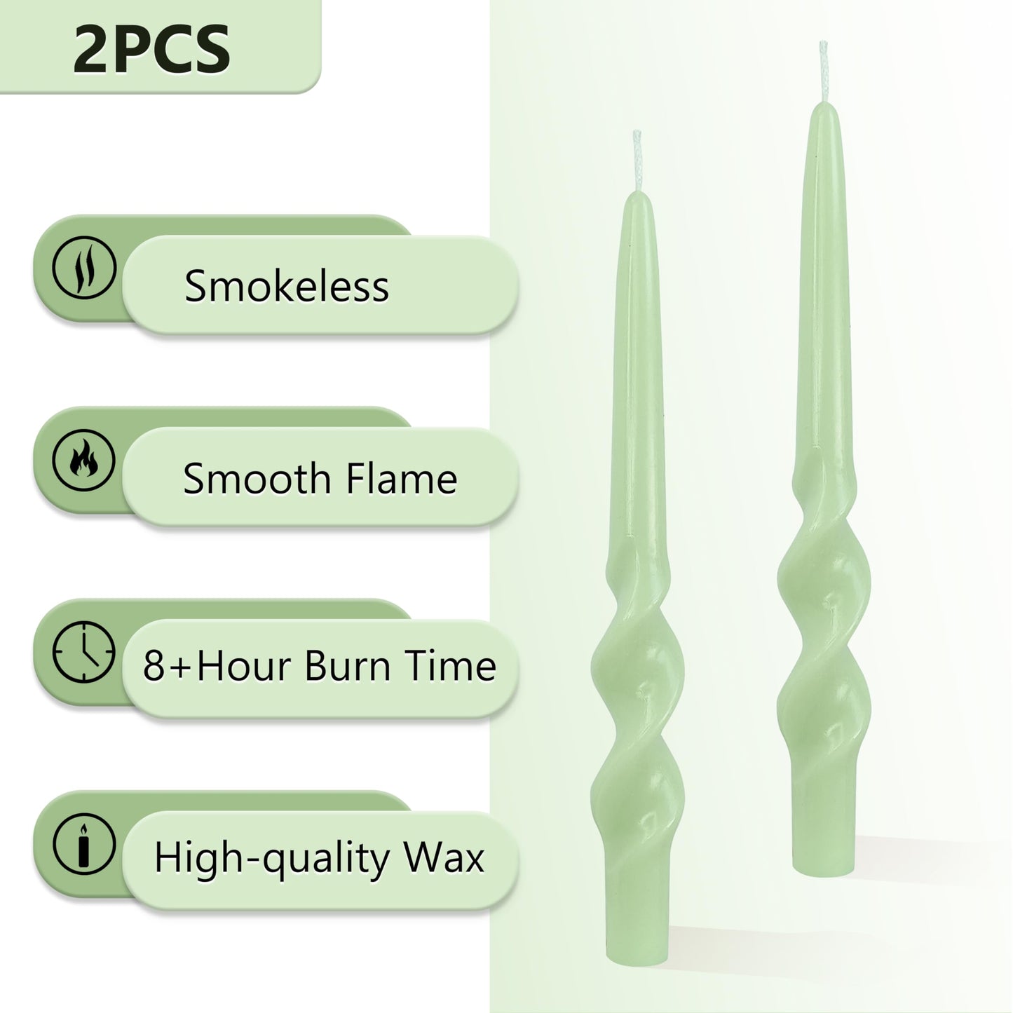 Green Taper Candles Spiral Smokeless Tapered Candles Long Twisted Candlesticks Unique Unscented Candle for Wedding Dinner Party Home Decoration