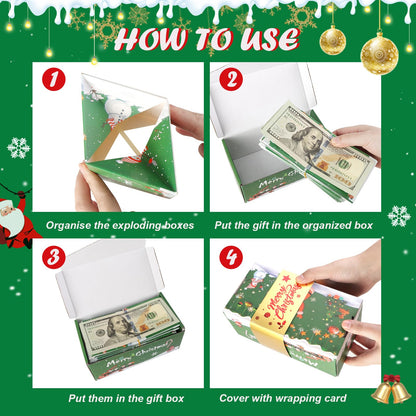 Surprise Gift Box Explosion for Money, Unique Folding Bouncing Red Envelope Gift Box with Confetti, Cash Explosion Luxury Box for Birthday Anniversary Valentine Proposal - Green Christmas