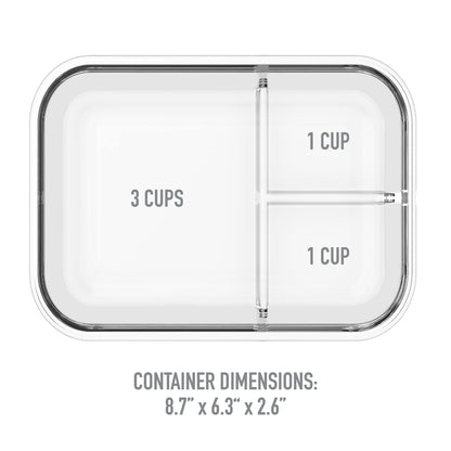 Bentgo Glass Lunch Box - Leak-Proof Bento-Style Food Container with Airtight Lid and Divided 3-Compartment Design - 5 Cup Capacity for Meal Prepping, and Portion-Controlled Meals for Adults (Gray)