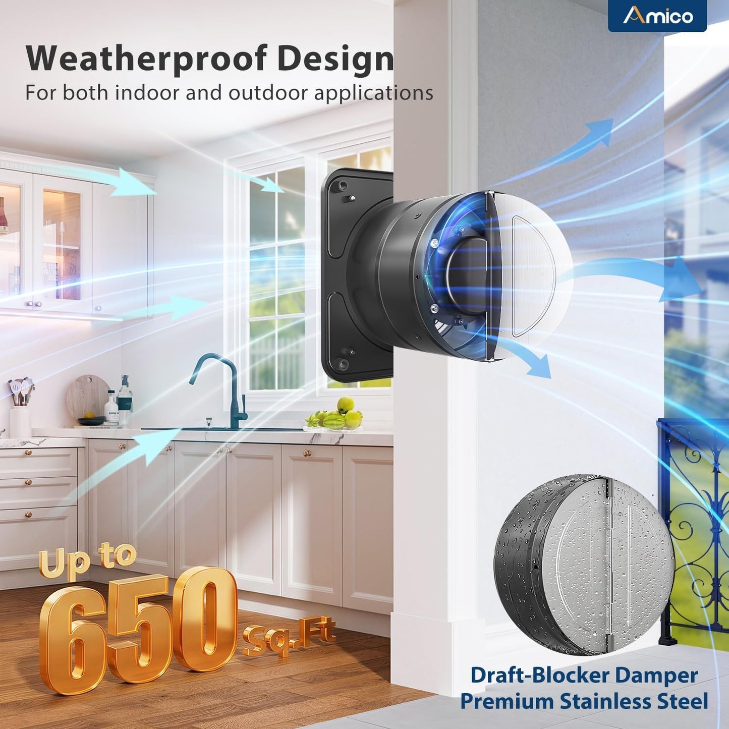 Amico 8 inch Kitchen Exhaust Fan with Remote, 686 CFM High Airflow Extractor Fan, Energy Efficient 29W EC Motor Ventilation Fan for Garage, Attic & Greenhouse, 9-Speed, Timer, Low Noise 50dB,FCC,Black