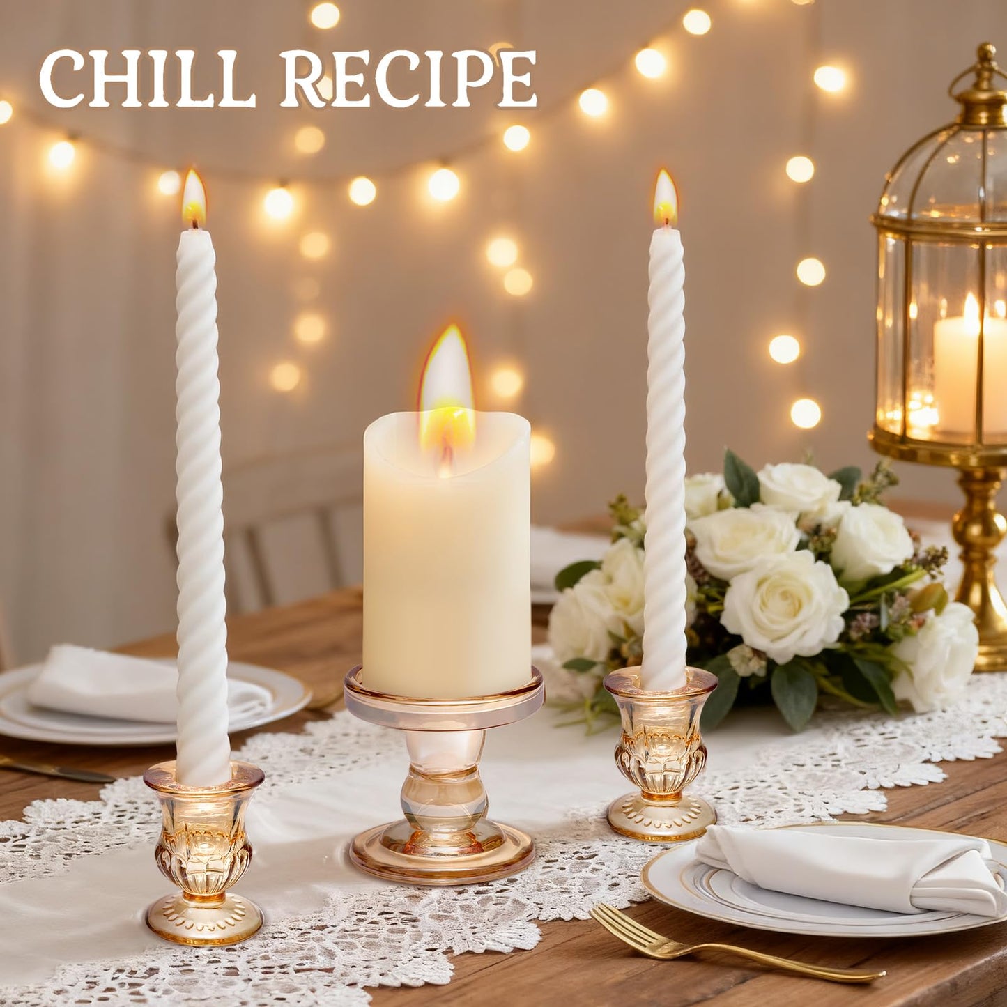 CHILL RECIPE Unity Candle Holders Glass Candlestick Holders for Pillar Candles Taper Candles, Crystal Taper Candle Holders for Weddings Table Centerpiece Dinning(Gold)