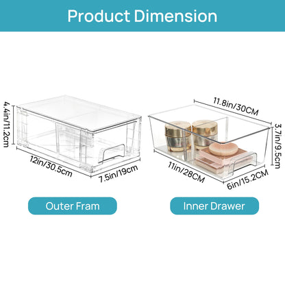 Vtopmart 6 Pack Stackable Storage Drawers,Clear Acrylic Drawer Organizers with Handles, Easily Assemble Containers for Fridge, Bathroom,Kitchen Undersink,Cabinet,Pantry Organization and Storage