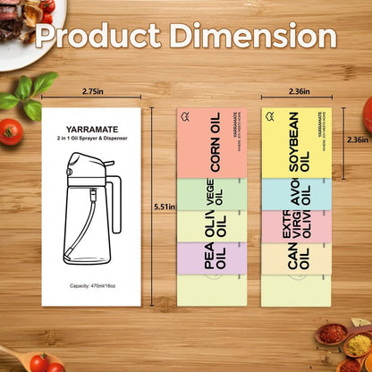 YARRAMATE 20 Color Labels for Oil Sprayer Bottles, Stickers for Oil,Sauce and More
