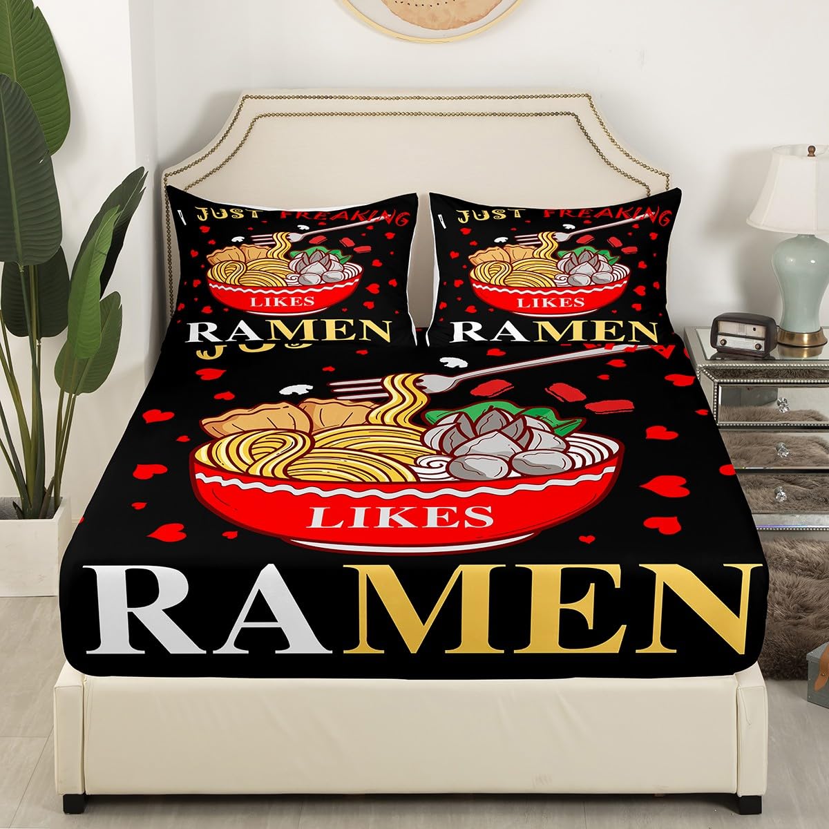 Feelyou Queen Size Ramen Bed Sheets Set Boys Girls Japanese Style Sheet Set for Kids Women Men Ultra Soft Hokusai Sheets with Deep Pocket Fitted Sheet Traditional Retro Theme Room Decor