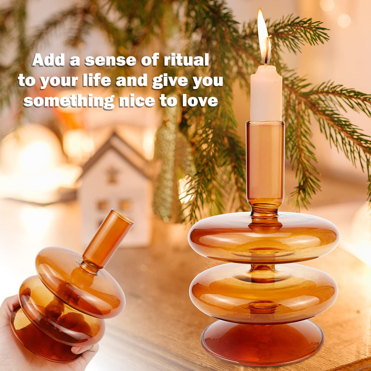 LNQ LUNIQI Clear Glass Taper Candle Holder Glass Pillar Candle Vase Decorative Glass Candlestick Holders for Dining Table Centerpieces Wedding Church（Brown）