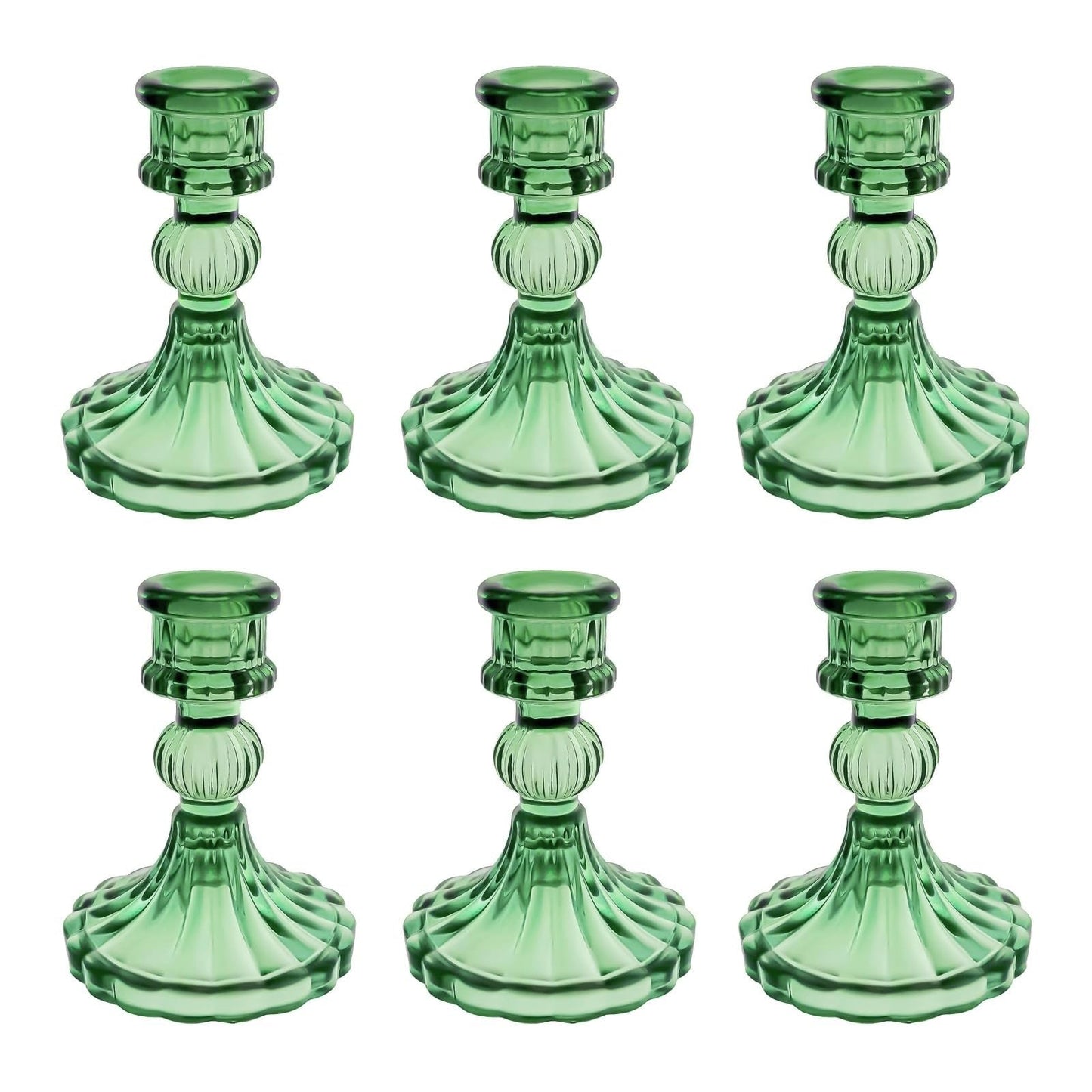 ECHFSM Glass Candlestick Holder,Striped Taper Candle Holders,Set of 6 Candle Stand for Table Centerpieces, Home Decor,Weddings,Festival and Parties (Green Stripe Pattern)