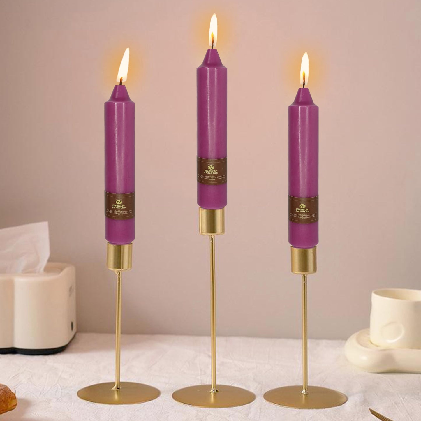 4 PCS Purple Candlesticks 7 inch Small Taper Candles Stick Candles Unscented Tapered Candlestick for Wedding Party Home Décor Candles Advent