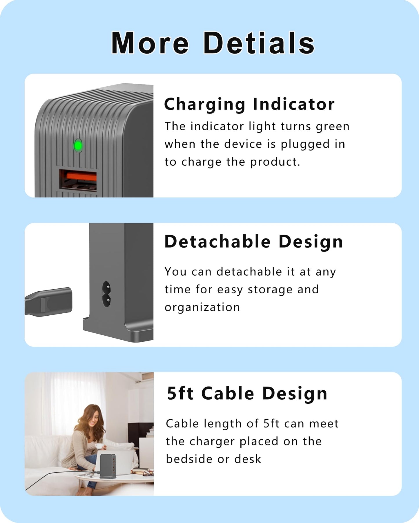 VPSUN USB Charger 6 Port 50W Multi USB Tower Charging Station for Multiple Devices iPhone 15/14/14 Pro/14 Pro Max/13 Pro/13 Pro Max/Android/Samsung/Tablet,etc (Gray, 50W)