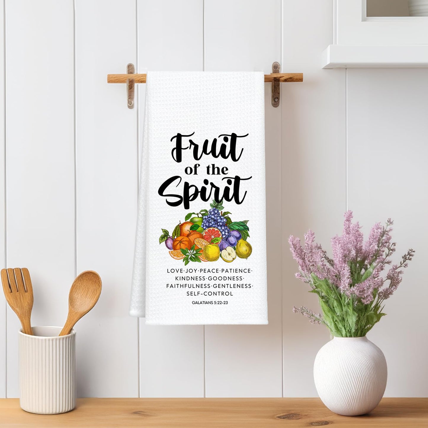 BASGIATH WAR COLLEGE Christian Waffle Kitchen Towels,Scripture Hand Towels, Fruit of The Spirit Bible Verse Dish Towel with Floral Design, Inspirational Gifts for Women, Housewarming or Christmas