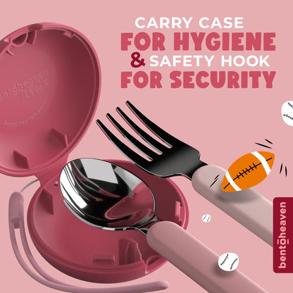 Bentoheaven Kids Travel Utensils with Case, Food-Grade Stainless Steel & BPA-Free Plastic, Travel Kid Cutlery Set, Dishwasher Safe Fork, Spoon & Case, Reusable Flatware, Silverware for Kids (Cats)