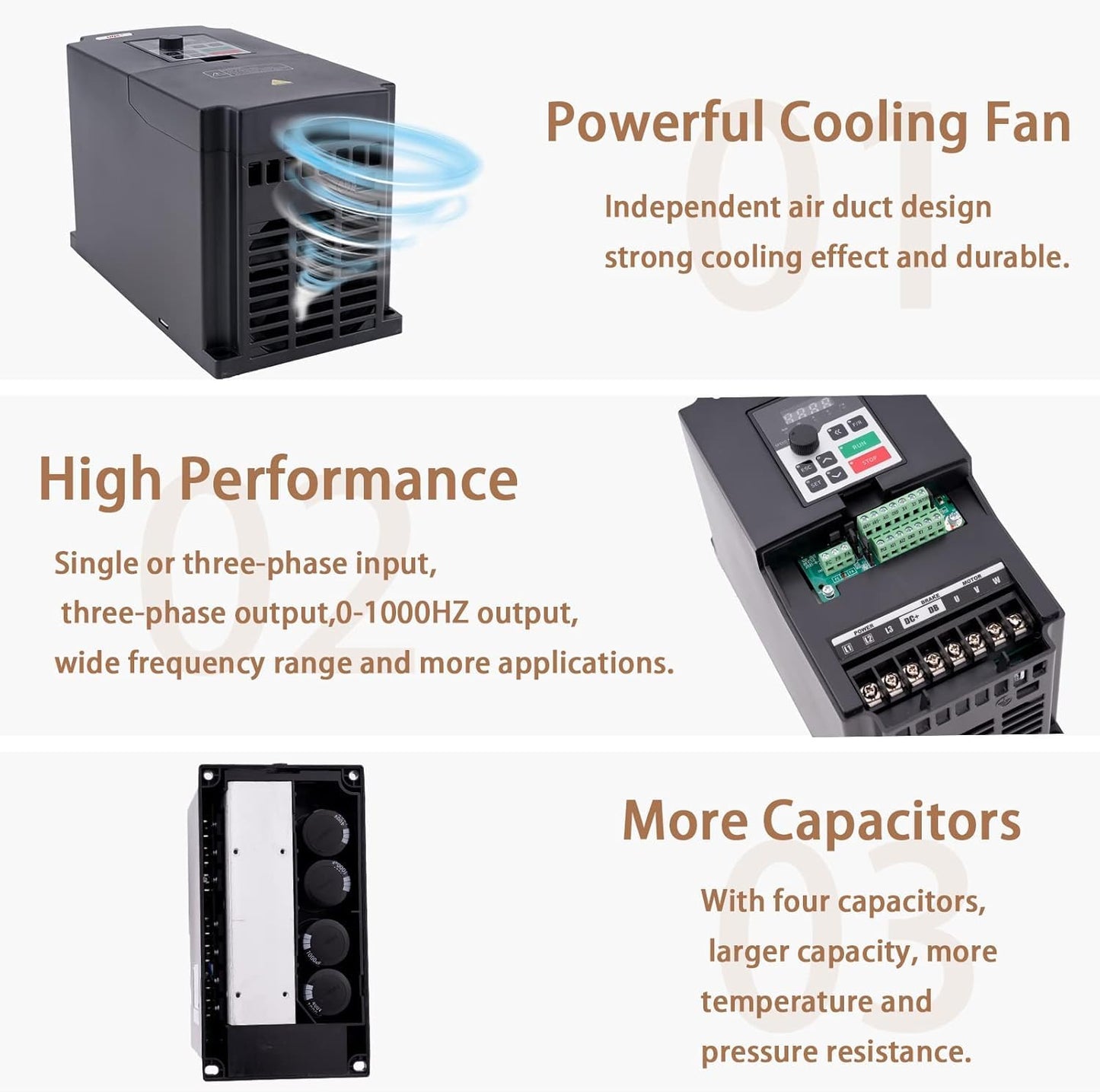 QNK 5.5KW 7.5HP 380V AC 12.5A VFD Converter Single to 3 Phase Inverter Variable Frequency Drive for CNC Spindle Motor Speed Controller