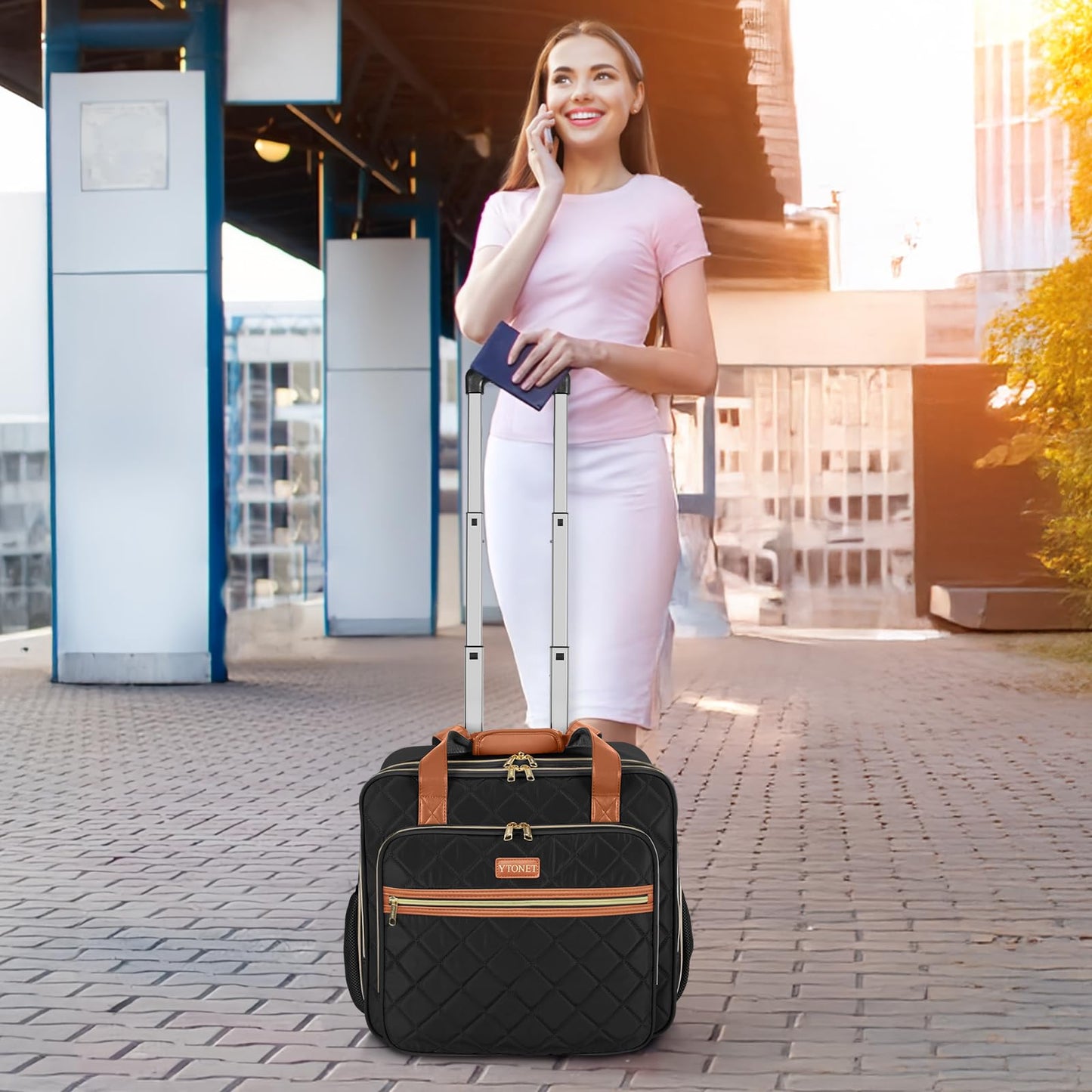 Ytonet Rolling Briefcase for Women, Extra Large Rolling Laptop Bag Fits 18 Inch Laptop, Computer Bag with wheels for Work Travel College Business Overnight Wife Mom Teacher, Black Brown