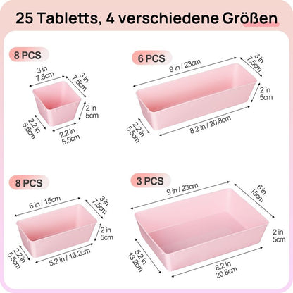 Vtopmart 25 PCS Plastic Drawer Organizers Set, 4-Size Versatile Bathroom and Vanity Drawer Organizer Trays, Storage Bins for Makeup, Bedroom, Kitchen Gadgets Utensils and Office