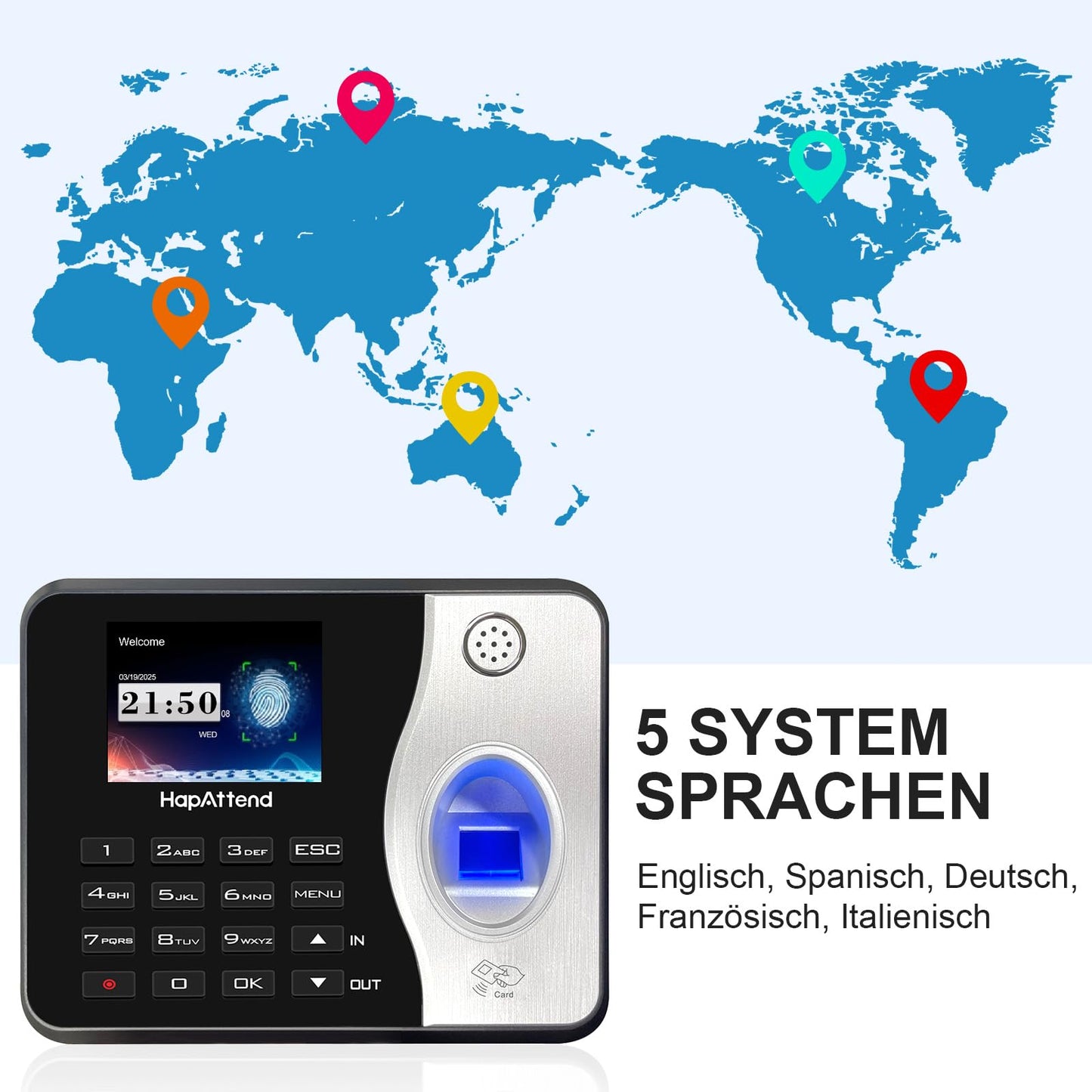 HapAttend Time Clocks Bundle with 15 RFID Cards, 0 Monthly Fees Standalone Biometric Time Attendance Punch Machine with Fingerprint, RFID and PIN - H3